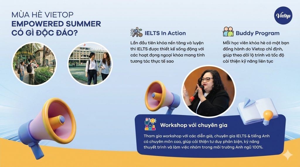 Khóa IELTS hè Vietop 2026 – Phát triển tiếng Anh và kỹ năng toàn diện 3 Khóa hè ielts vietop empowered summer