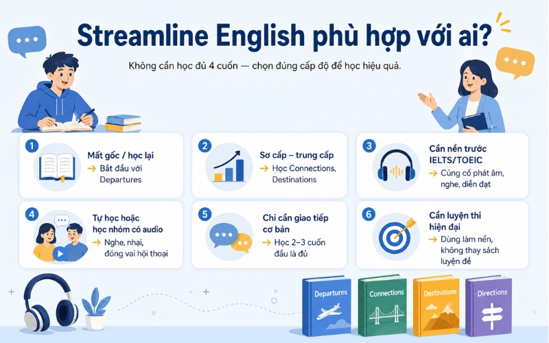 Streamline English: Review giáo trình giao tiếp kinh điển 2026 1 Streamlie english phù hợp với ai