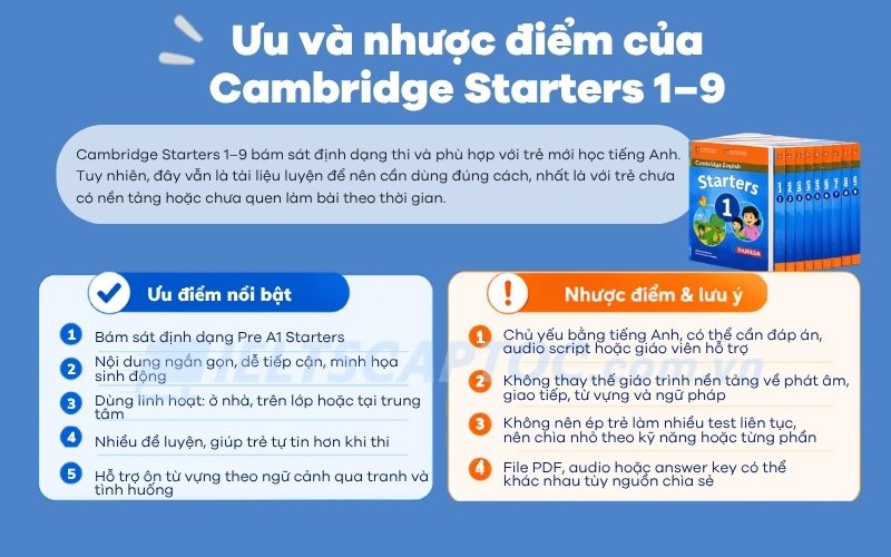 Cambridge Starter: Review bộ Starters 1–9 luyện Pre A1 2 Ưu điểm và nhược điểm của cambridge starers 1-9