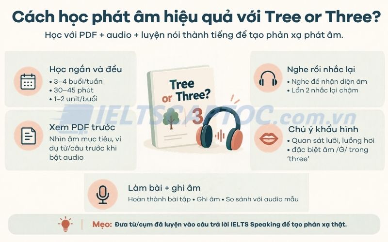 Review sách Tree or Three? PDF + Audio cho người tự học 3 Cách học phát âm hiệu quả với Tree or Three?