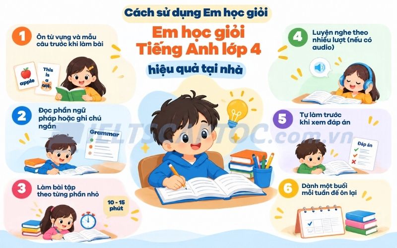 Review sách Em học giỏi Tiếng Anh lớp 4 trước khi tải PDF 2 Cách sử dụng Em học giỏi Tiếng Anh lớp 4 hiệu quả tại nhà
