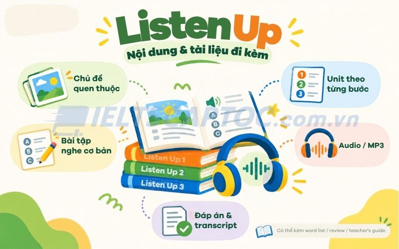 Listen Up 1–3: Review sách luyện nghe tiếng Anh và tải PDF 2 Nội dung, cấu trúc và tài liệu đi kèm trong Listen Up