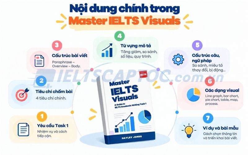 Master IELTS Visuals PDF: Review tài liệu IELTS Writing Task 1 2 noi dung chinh trong master ielts visuals