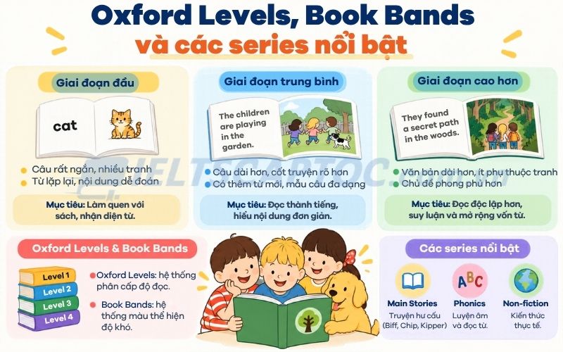 Oxford Reading Tree PDF dành cho trẻ: review và cách học 1 Oxford Levels, Book Bands và các series nổi bật trong Oxford Reading Tree